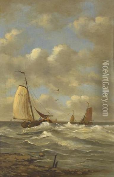 Segelboote Auf Bewegter See Oil Painting - Willem Jun Gruyter