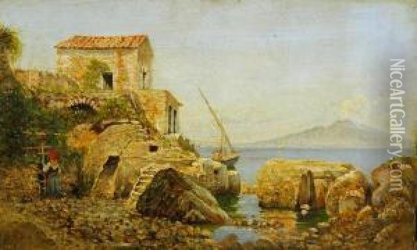 Scorcio Di Sorrento Con Vesuvio Sullo Sfondo Oil Painting - Guglielmo Giusti