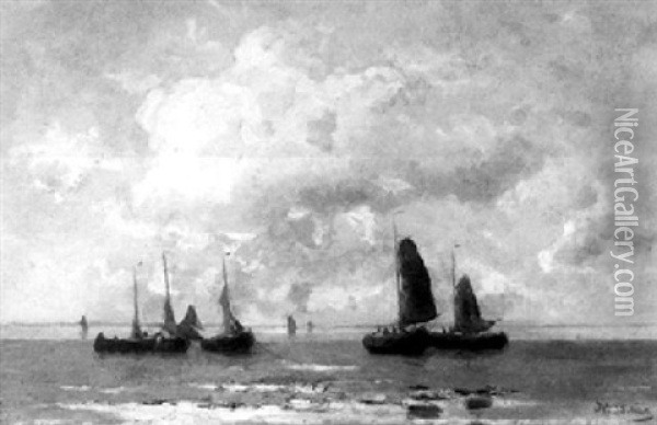 Beached Vessels Oil Painting - Willem Joannes Schuetz