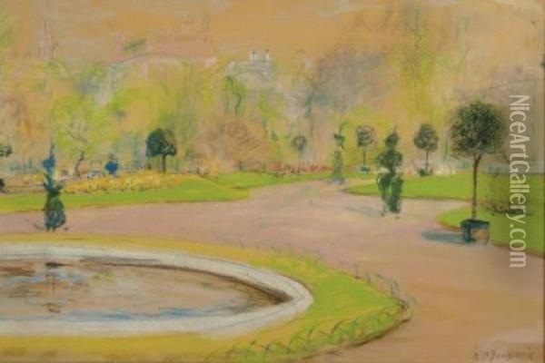 View Of The Boston Public Gardens Oil Painting - Arthur C. Goodwin