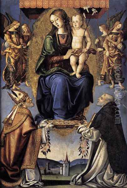 Madonna and Child with Sts Severino and Dominic 1512 Oil Painting - Bernardino Di Mariotto Dello Stagno