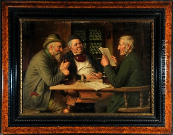 Drei Herren Am Tisch Im Wirtshaus Oil Painting - Josef Wagner-Hohenberg
