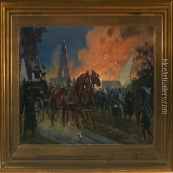 Fire Oil Painting - Karl Frederik Hansen-Reistrup