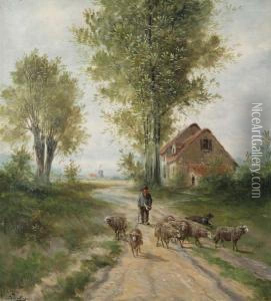 Schapenherder Op Landweg Bijhoeve Oil Painting - Paul Schouten