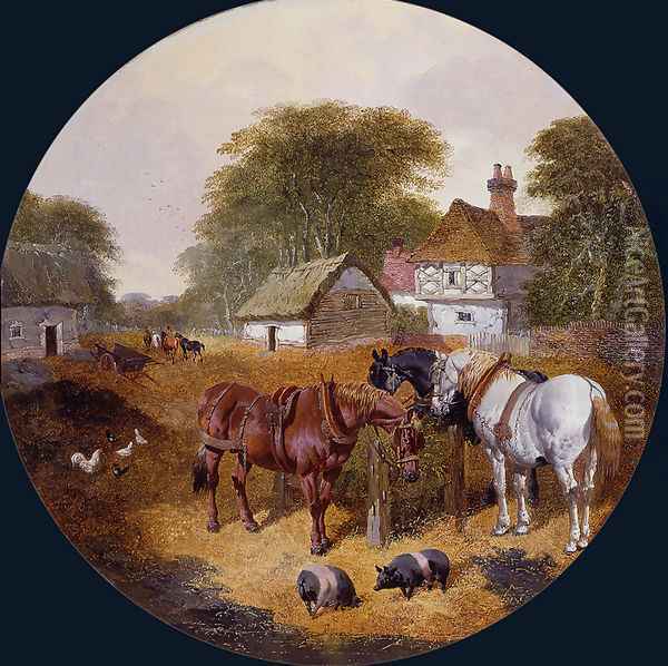 The Hay Trough Oil Painting - John Frederick Herring Snr