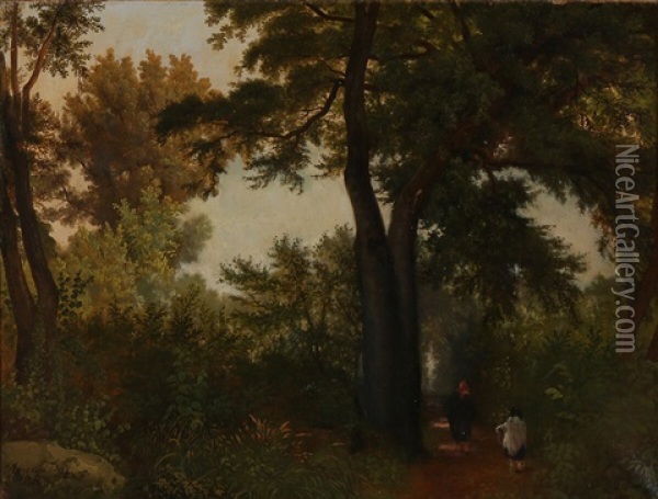 Italian Forest Scene From Arricia Oil Painting - Peter (Johann P.) Raadsig