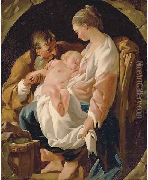 The Holy Family, in a feigned oval Oil Painting - Noel Halle