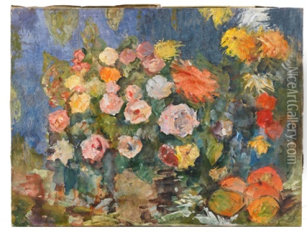 Still Life With Flowers Oil Painting - Nikolai Nikolaevich Sapunov