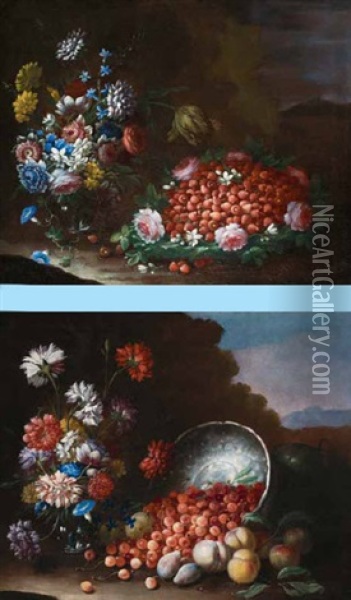 Natura Morta Di Fiori E Frutta (2 Works) Oil Painting - Francesco Della Questa