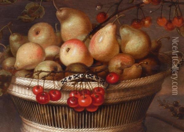 Stilleben Mit Fruchtekorb Und
 Einem Kleinen Affen Oil Painting - Jan, Johannes Baumann