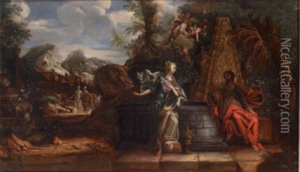 Christ With The Woman Of Samaria At The Well Oil Painting - Francesco Cozza