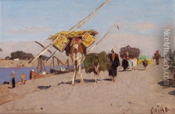 Kamele Am Nil Oil Painting - Edmund Berninger