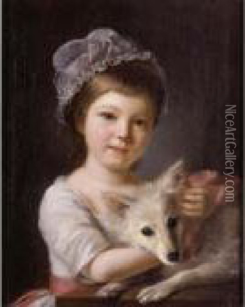 Portrait Of A Girl With Her Dog Oil Painting - Nathaniel Hone
