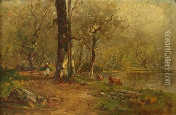 Watering The Cows Oil Painting - Charles Edwin Lewis Green