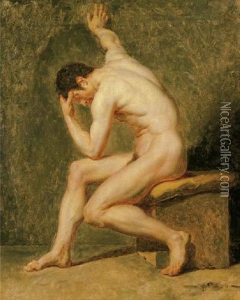Study Of A Male Nude Oil Painting - Jean Germain Drouais