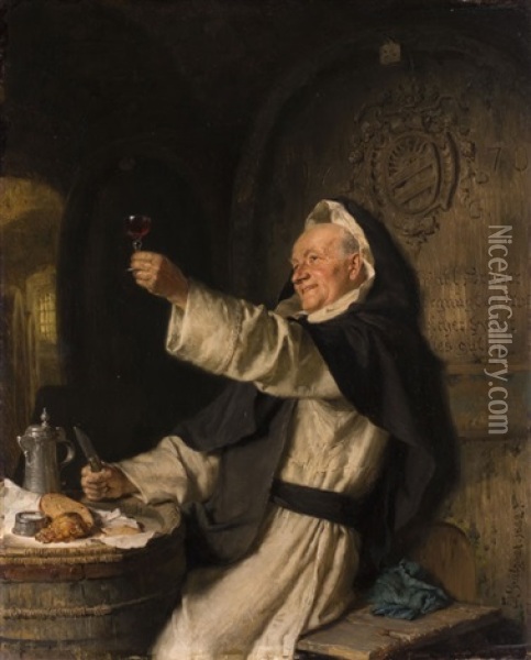 Zisterziensermonch Bei Der Brotzeit In Einem Weinkeller Oil Painting - Eduard von Gruetzner