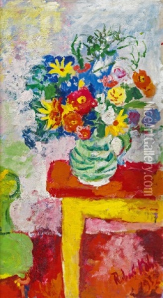 Flower Still Life In Gmundener Keramik Jug Oil Painting - Robert Kohl