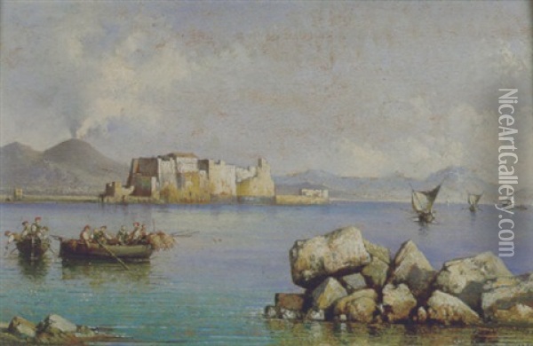 Napoli, Pescatori E Barche Nei Pressi Di Castel Del'ovo Oil Painting - Consalvo Carelli