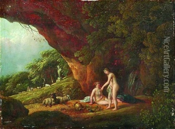 Bukolische Landschaft Mit Zwei Nymphen An Einer Quelle Am Rand Einer Grotte Oil Painting - Johann Christian Klengel