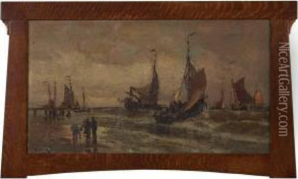 Dutch Boats At Scherveningen Oil Painting - Harry Chase