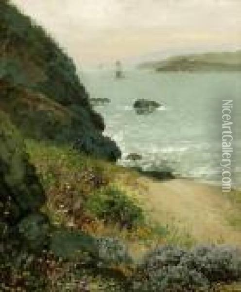 Mile Rock Light House From The Ocean Shore Of San Francisco Oil Painting - Theodore Wores