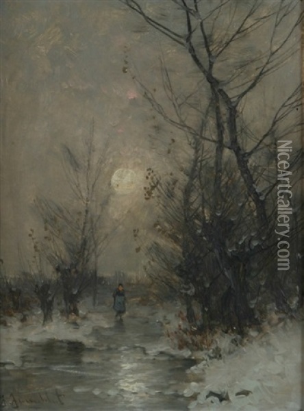Moonlit Scene Oil Painting - Johann Jungblut