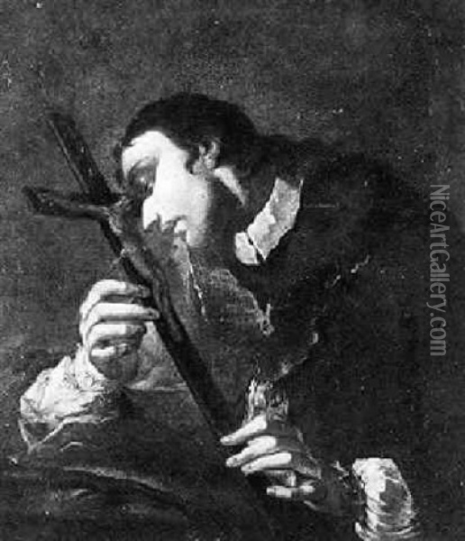 Bildnis Des Hl. Ignatius Von Loyola Mit Dem Kreuz Oil Painting - Giovanni Battista Pittoni the younger