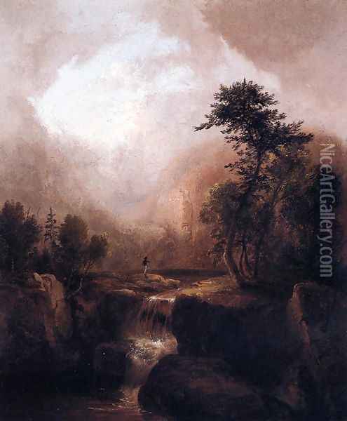 Landscape with Waterfall Oil Painting - Thomas Doughty