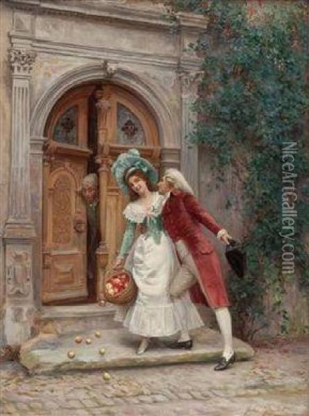 Die Liebeswerbung Vor Dem Tor Des Palazzos Oil Painting - Jules Girardet