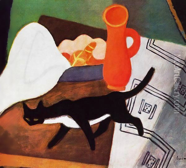 Cat and Still life 1930 Oil Painting - Paul Brill