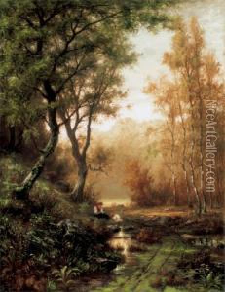In The Forest Oil Painting - Karl Peter Burnitz
