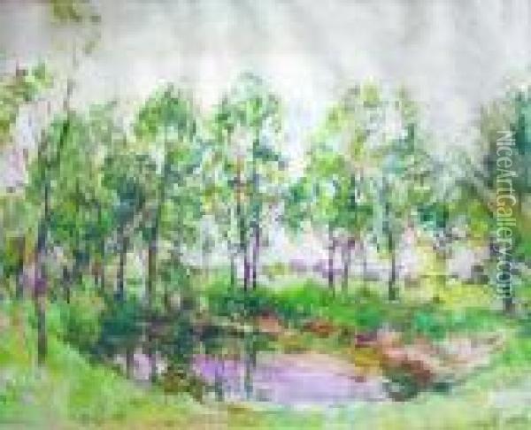 A Tree Lined Pool Oil Painting - William Mark Fisher
