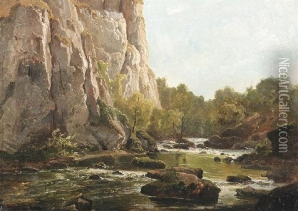 Wildwasser Vor Einer Steilwand Oil Painting - Franz Hengsbach
