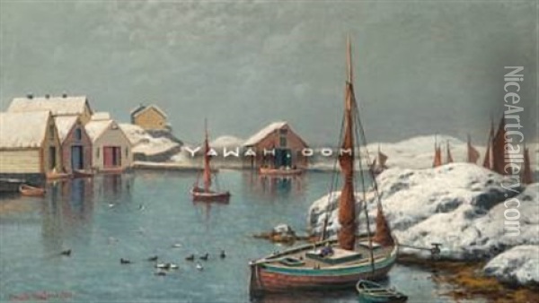 En Vinterdag I Havnen Oil Painting - Lauritz Haaland