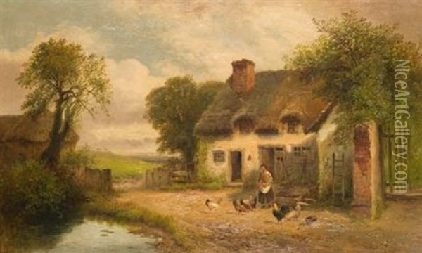 Cottage Scene Near Bramyard, Herefordshire Oil Painting - Paul H. Ellis