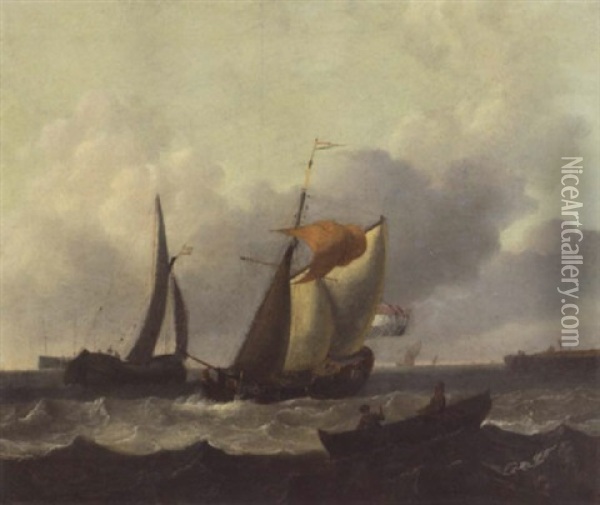 Ein Staatsschiff Kreuzt Eine Kuff Vor Der Kuste Oil Painting - Ludolf Backhuysen the Elder