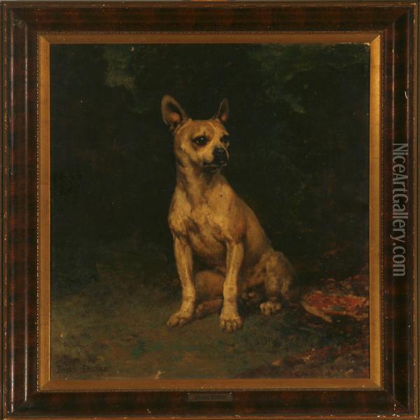 A Sitting Dog Oil Painting - Jules Didier