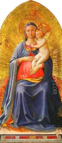 Madonna & Child, central panel of a missing polyptych, 1450 Oil Painting - Angelico Fra