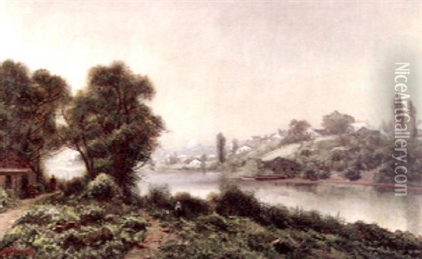 Village On The River Seine Oil Painting - Ransom Gillet Holdredge