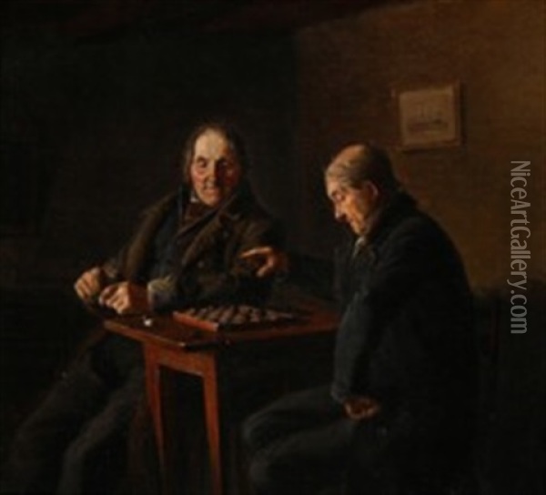 A Game Of Draughts Oil Painting - Ludvig Abelin Schou