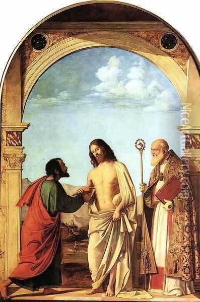 The Incredulity of St. Thomas with St. Magno Vescovo, 1505 Oil Painting - Giovanni Battista Cima da Conegliano
