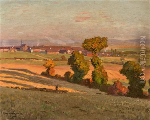 Herbstabendsonne (autumn Evening Sun) Oil Painting - Hans Richard Von Volkmann