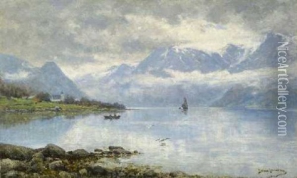 Hardanger Fjord In Norwegen Oil Painting - Johan Larssen
