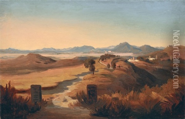 Landscape In The Alban Hills Oil Painting - Ludwig Heinrich Theodor (Louis) Gurlitt