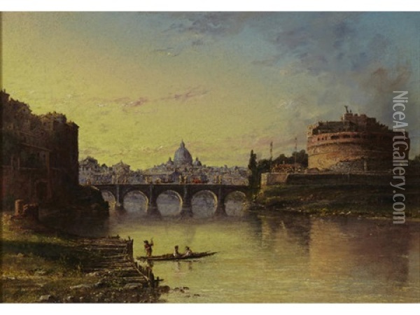 Bridge Over The Tiber Oil Painting - John Linton Chapman