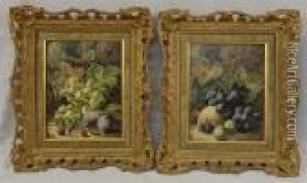 Pair Of Fruit Still Lifes Oil Painting - Oliver Clare
