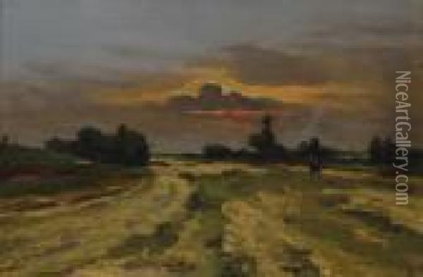 Sunset Over Theheather Oil Painting - Sientje Mesdag Van Houten