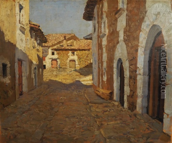 Effet De Lumiere Dans Une Ruelle D'un Village Basque Oil Painting - Georges Masson
