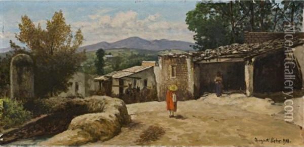 Campesino En El Camino Oil Painting - August Lohr