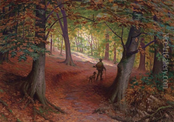 Jager Im Herbstwald Oil Painting - Wilhelm Immenkamp